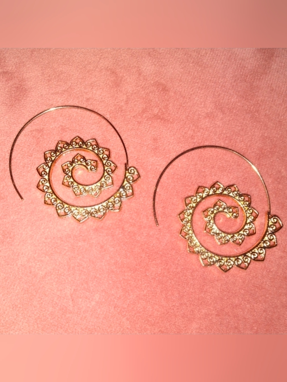 Gold Lace Spiral Filigree Statement Earrings Big Swirl Hoop Large Bohemian Hoops